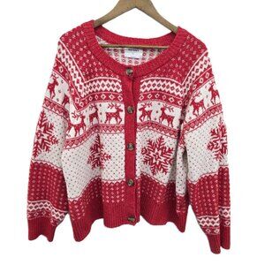 Old Navy Red and White Cardigan Sweater